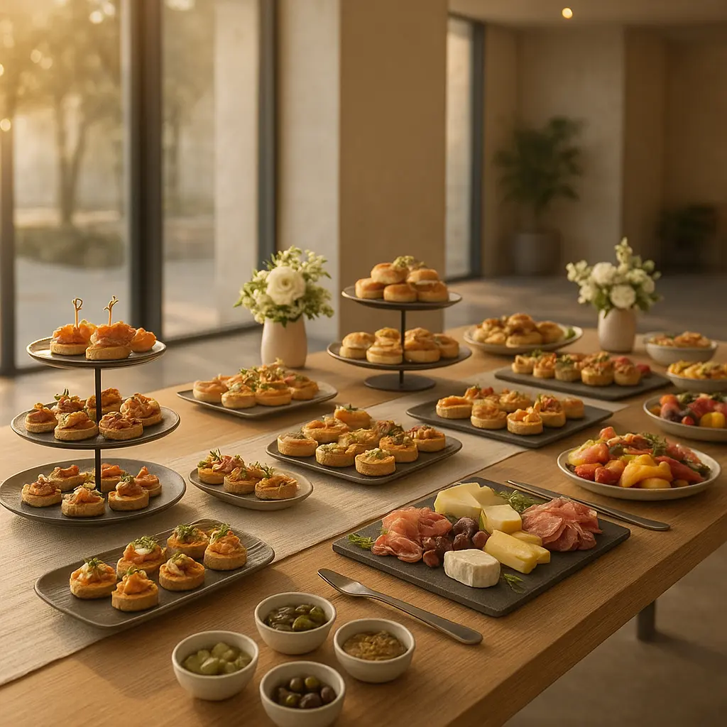 Elegantes Catering Buffet in moderner Eventlocation